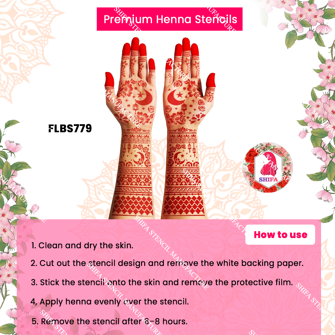FLBS 779 Celestara Mehndi Charm double hand Henna Stencil